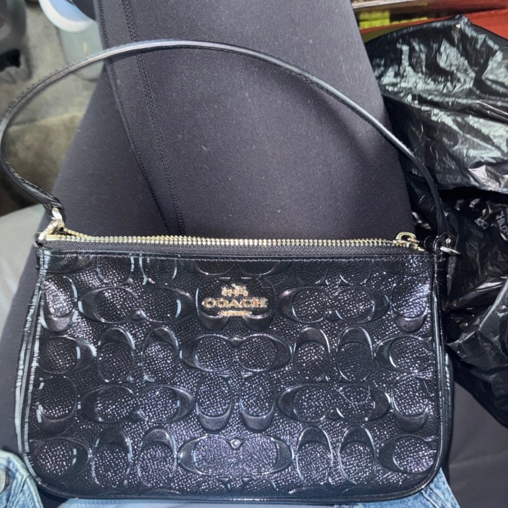 Coach Black Shoulder Bag with Signature Pattern